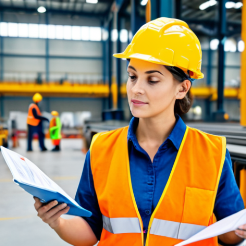 Home 14 **
"A professional industrial accident analyst, fully clothed in a high-visibility safety vest and hard hat, inspecting a factory floor. The background shows well-lit machinery and workers in appropriate attire. Focused on a checklist, professional demeanor, safe for work, appropriate content, modest, family-friendly, perfect anatomy, correct proportions, natural pose, well-formed hands, proper finger count, natural body proportions, high quality."
**