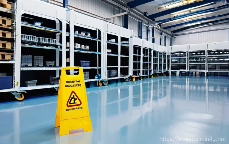 산업재해와 관련된 사회적 책임 사례 - **Prompt for Slips and Falls Prevention:**
"A brightly lit, meticulously clean factory floor wit...