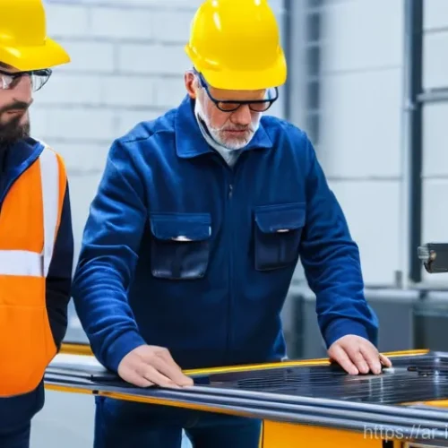 Home 22 산업재해분석과 환경안전의 연계 - **Industrial Safety Training in a Modern Facility:**
"A group of diverse industrial workers, mal...