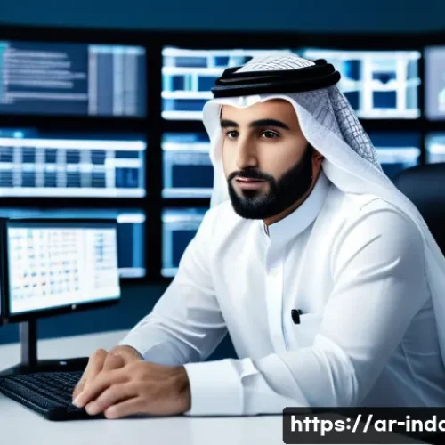 Home 32 산업재해분석 전문가 이직 성공 사례 - A professional Middle Eastern man in his 30s wearing business casual attire and a traditional keffiy...