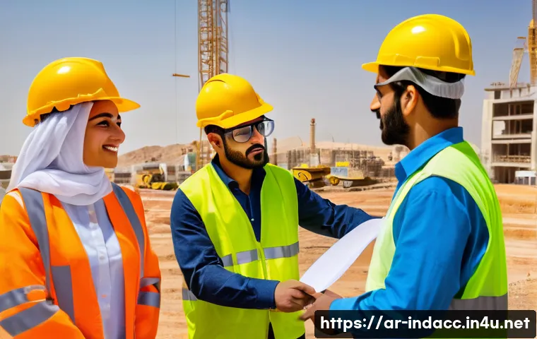 산업재해 예방을 위한 안전 문화 조성 - A diverse group of Arabic-speaking industrial workers wearing appropriate personal protective equipm...